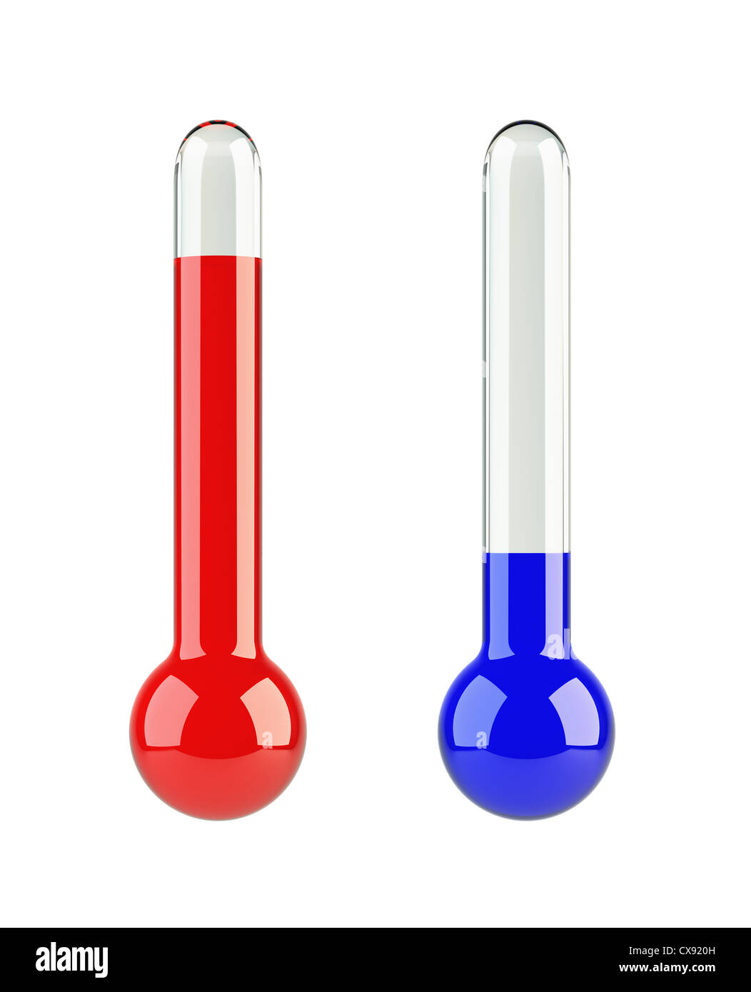 3d illustration of two isolated thermometer in hot and cold temperature