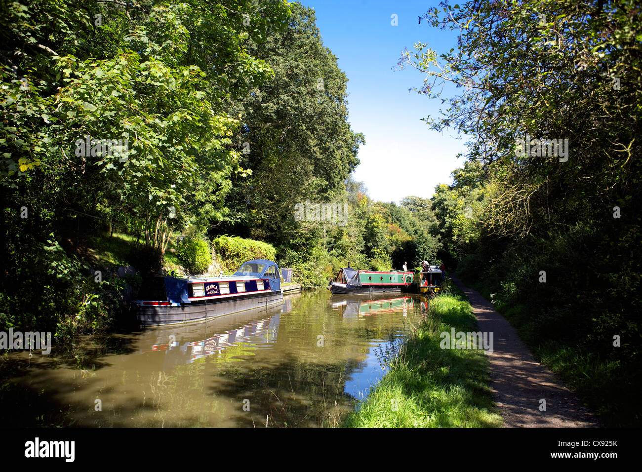 Narrowboats on the Grand Union Canal, Warwickshire, England, UK, narrow, boat, boats, boating, narrowboat, narrowboats, Britain, Stock Photo