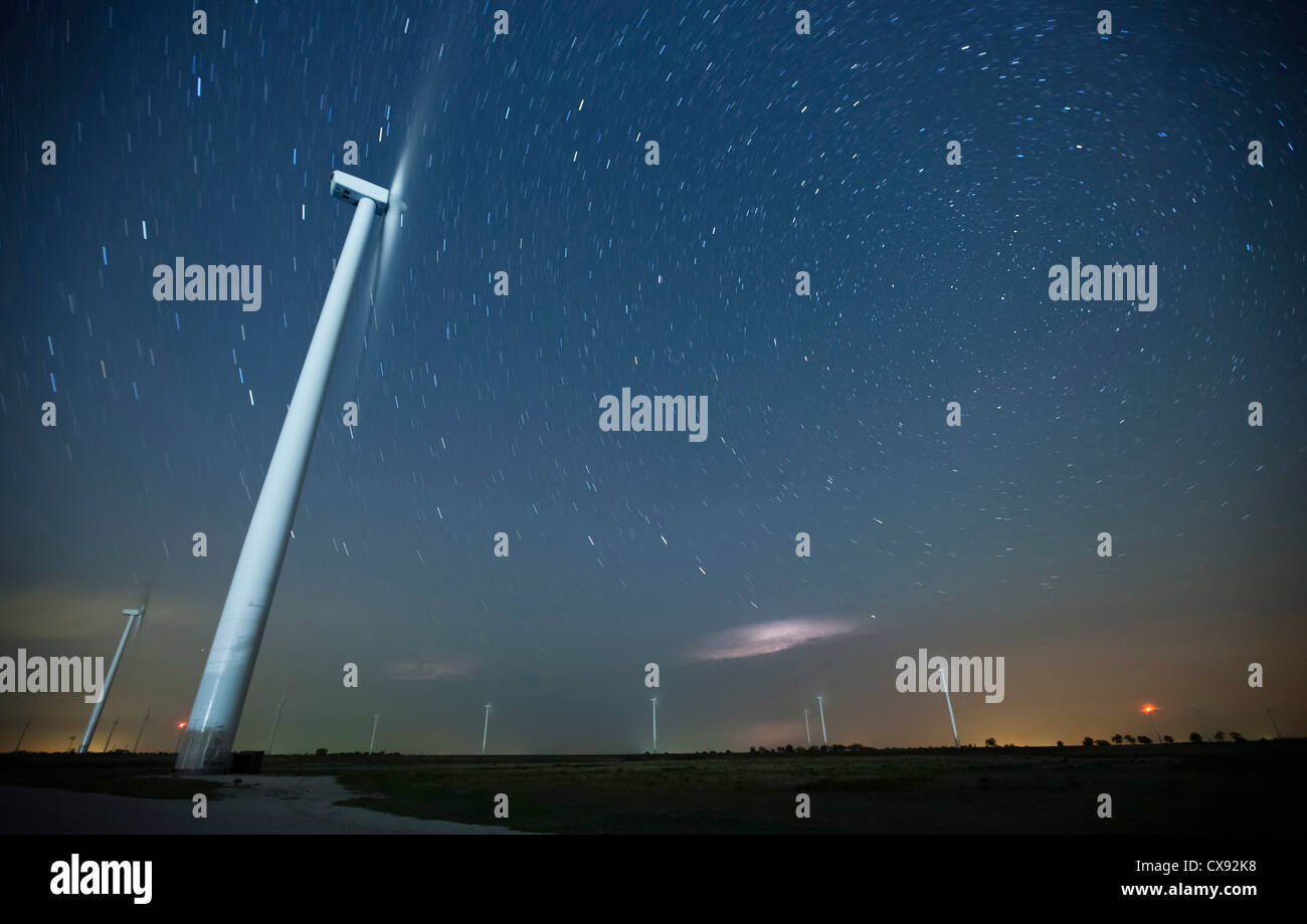 A group of wind turbines in west Texas seen at night Stock Photo Alamy