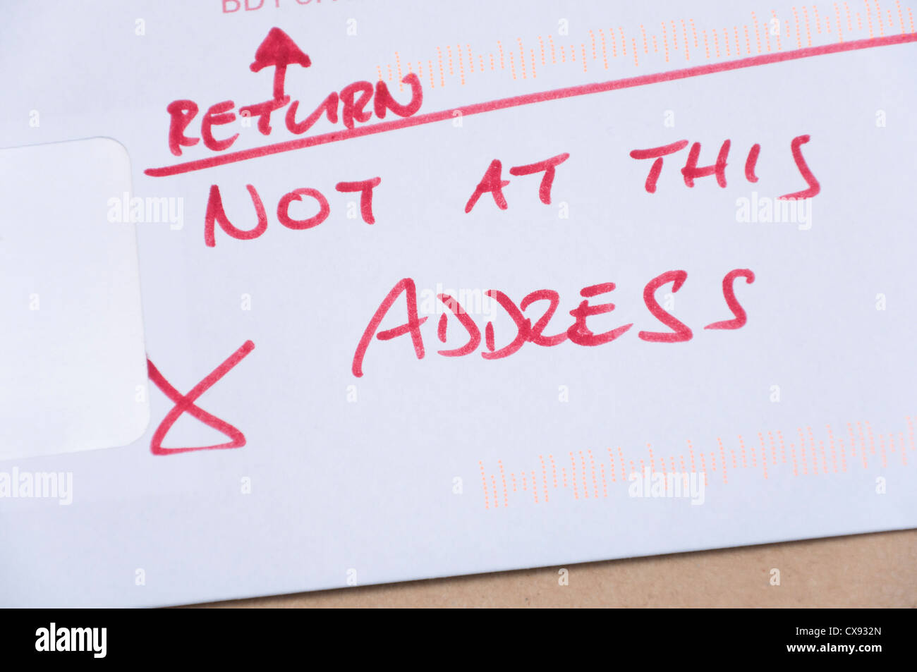 Envelope incorrectly addressed marked for return to sender stock photo