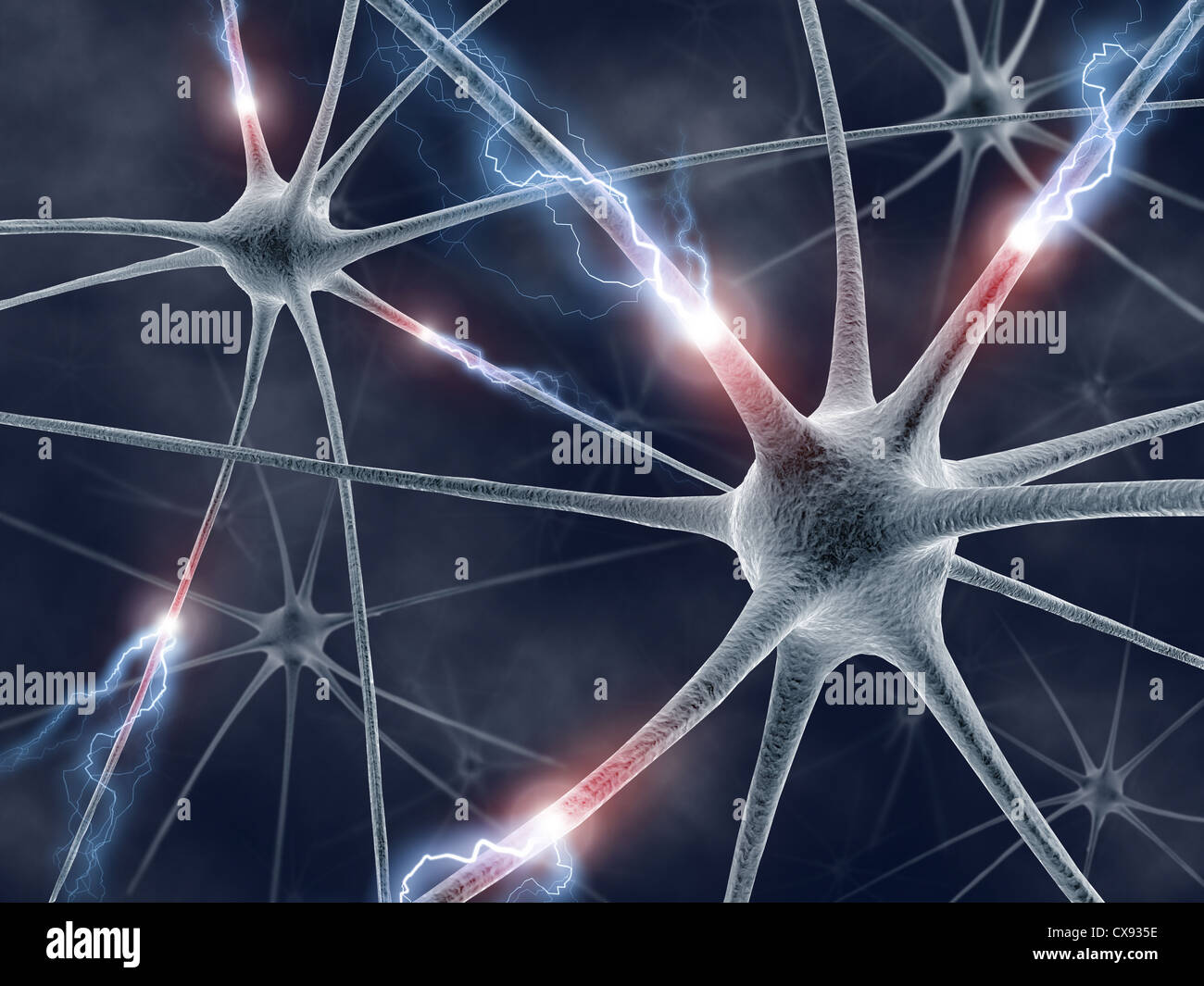 Image concept of neuron generating electrical pulses. Stock Photo