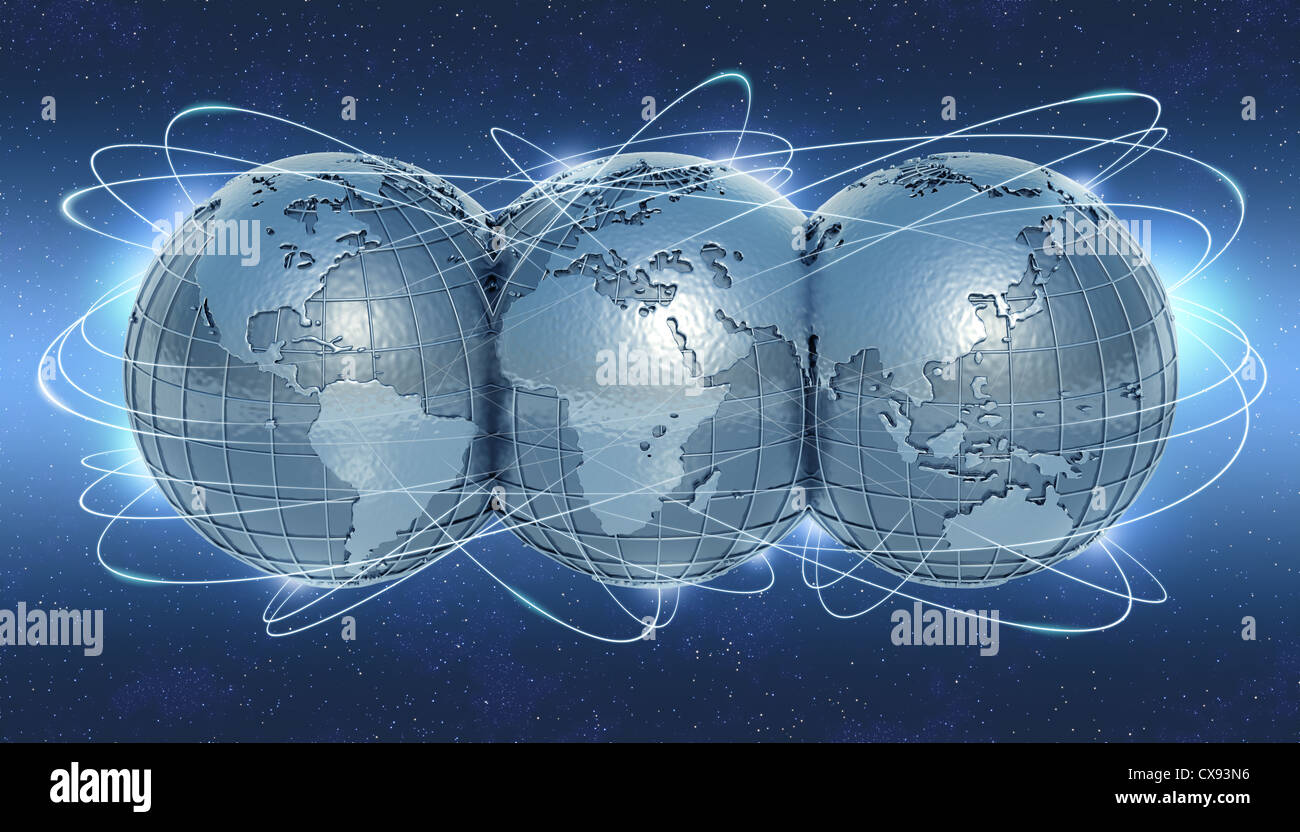 The planet earth showing the 3 sides in whole world. The lines ...