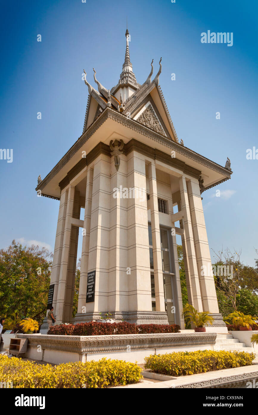 Choeung Ek genocidal centre, south of Phnom Penh, Cambodia. The stupa is filled with more than 5,000 human skulls. Stock Photo