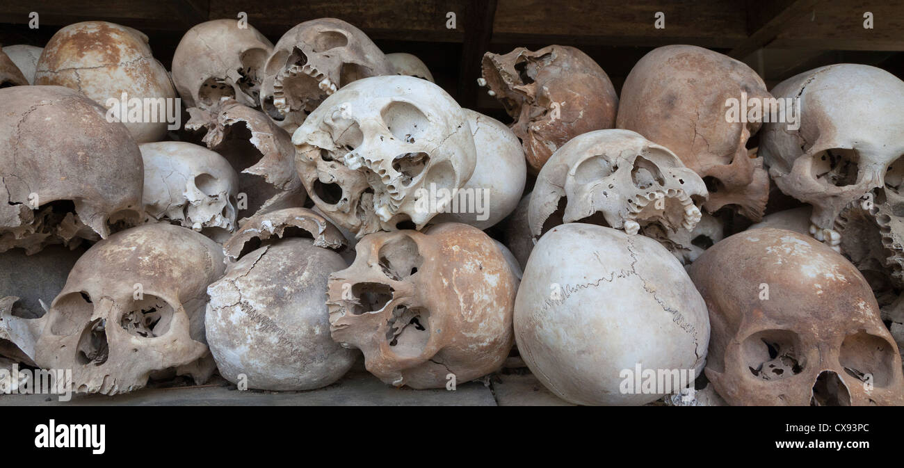 Human remains, shulls at Choeung Ek genocidal centre, south of Phnom Penh, Cambodia. Stock Photo