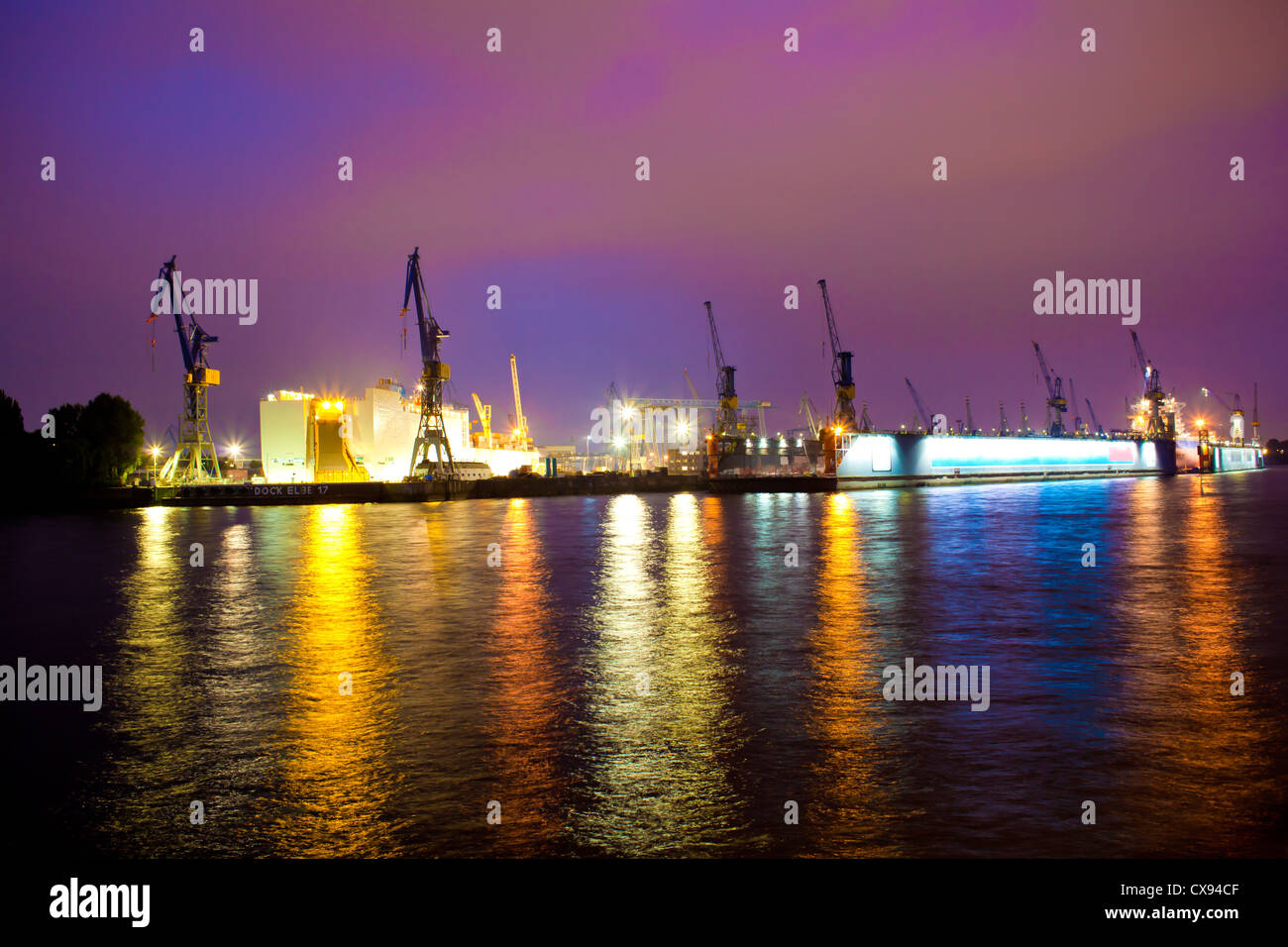 Sea or river port in night time Stock Photo