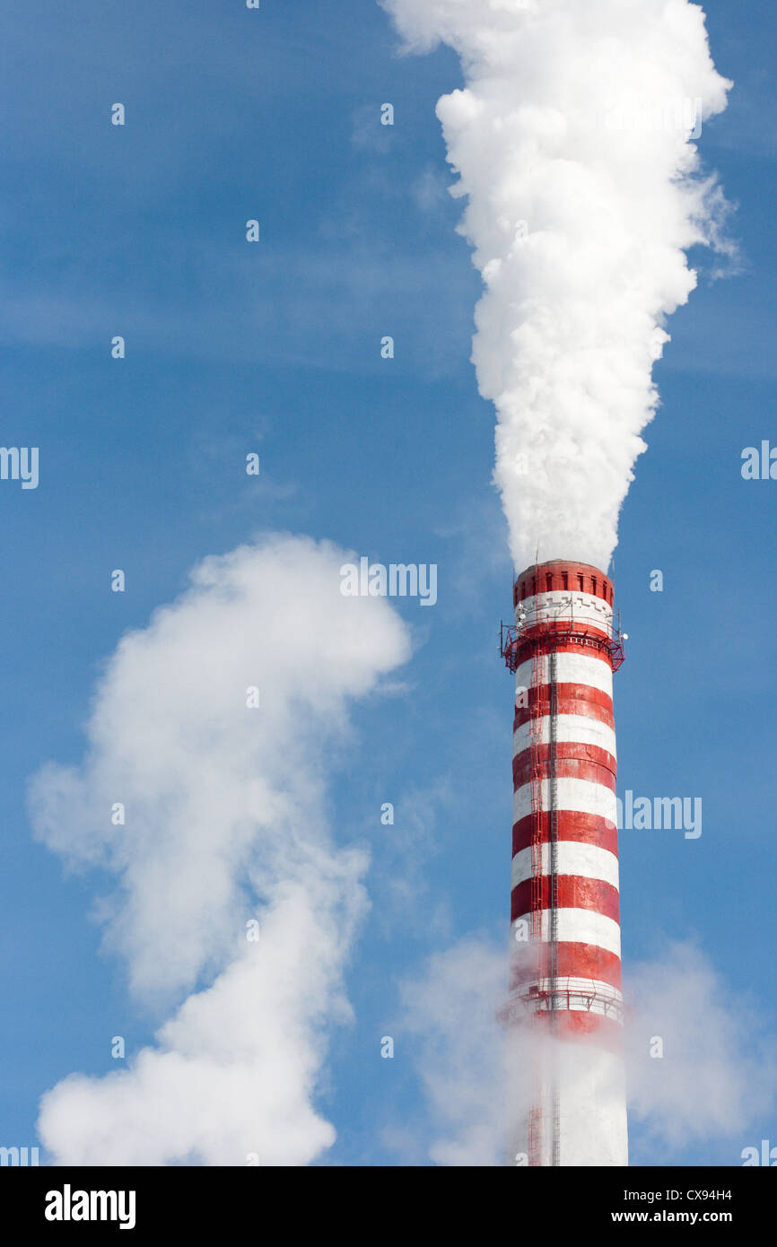 Smoking gas power plant stack closeup Stock Photo
