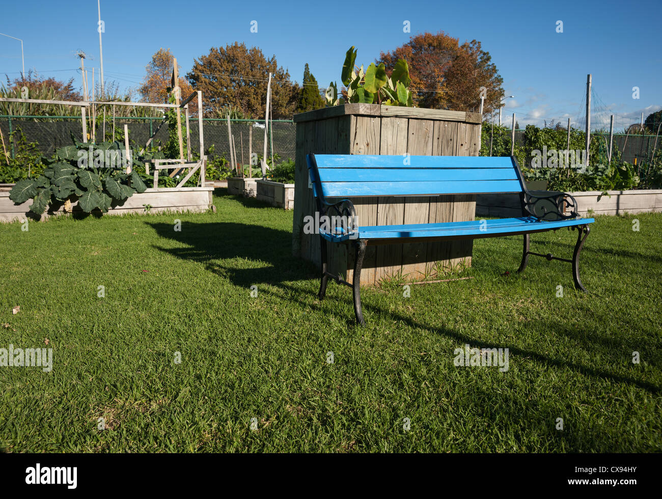 Blue garden seat Stock Photo Alamy