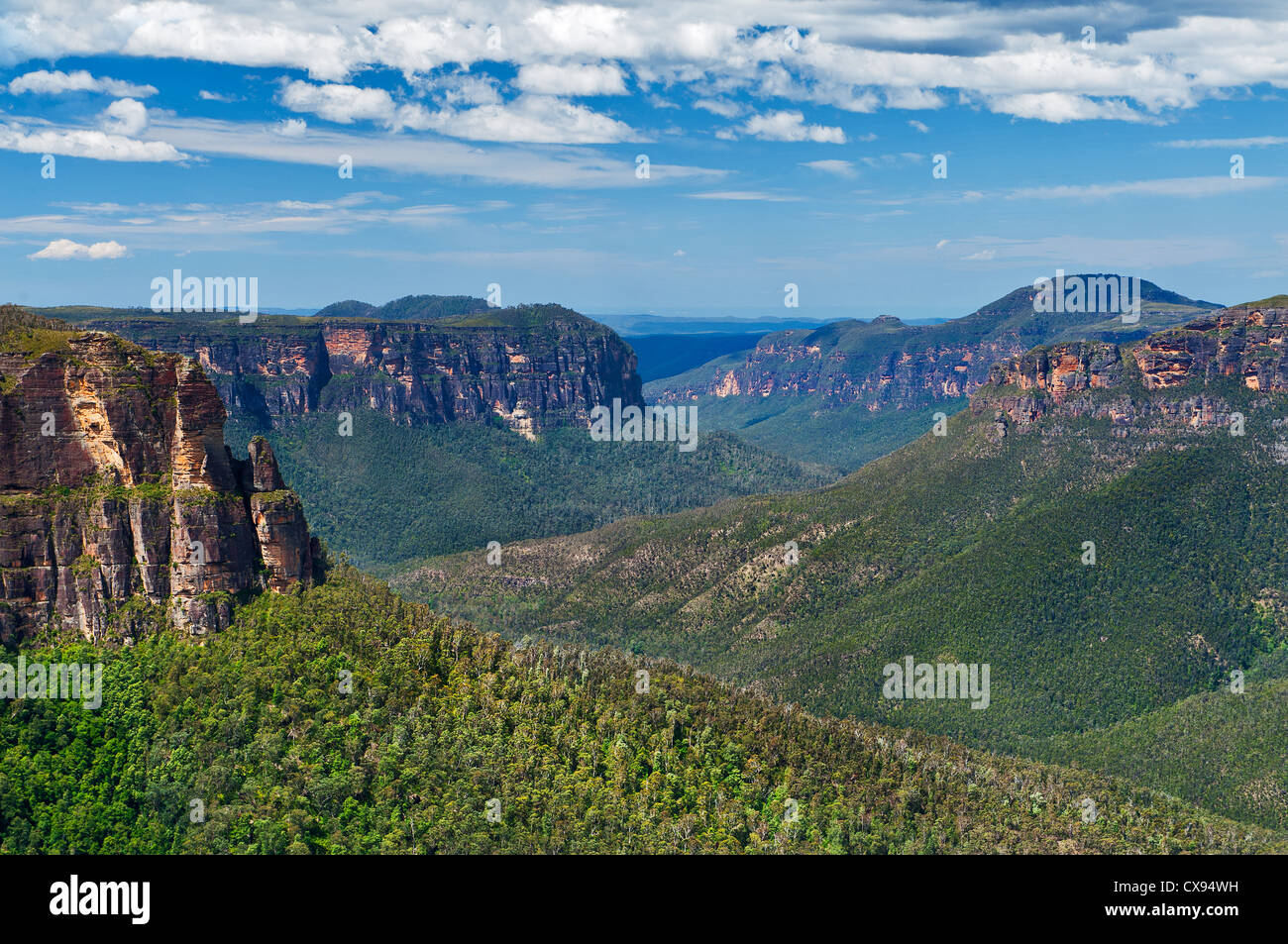 View into Blue Mountain's Grose Valley. Stock Photo