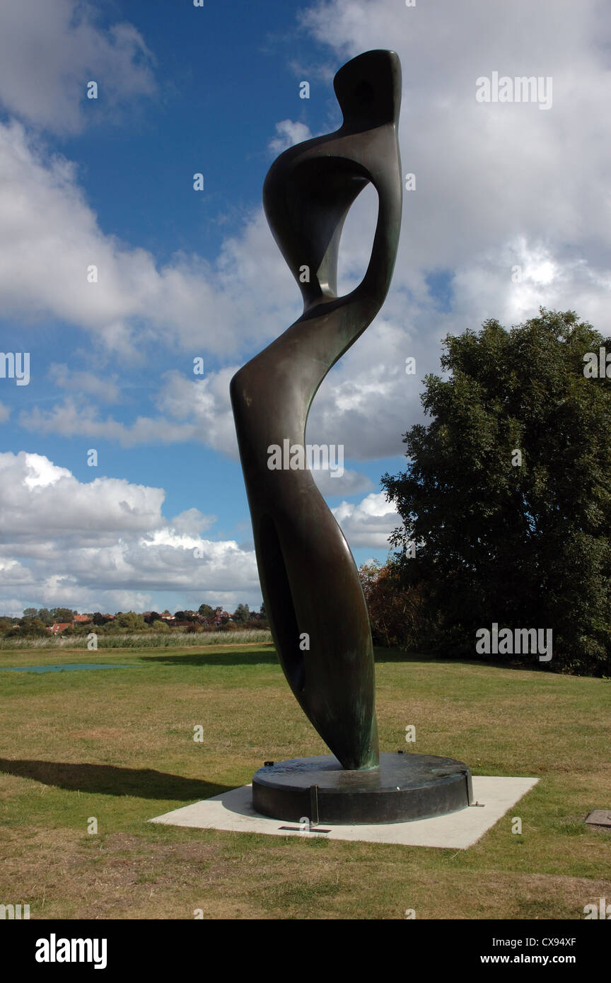 Henry Moore's sculpture 'Large Interior Form' on the lawn outside Snape Maltings, Suffolk, UK Stock Photo