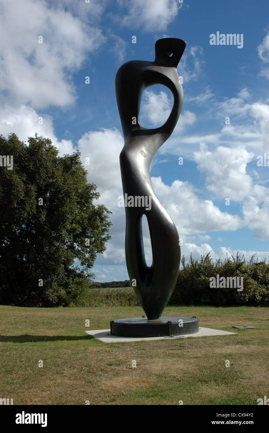 Henry Moore's sculpture 'Large Interior Form' on the lawn outside Snape Maltings, Suffolk Stock Photo