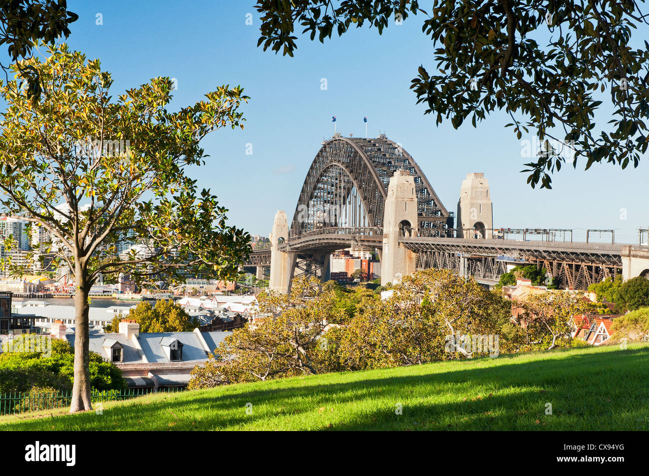 Sydney Harbour Bridge from Observatory Hill. Stock Photo