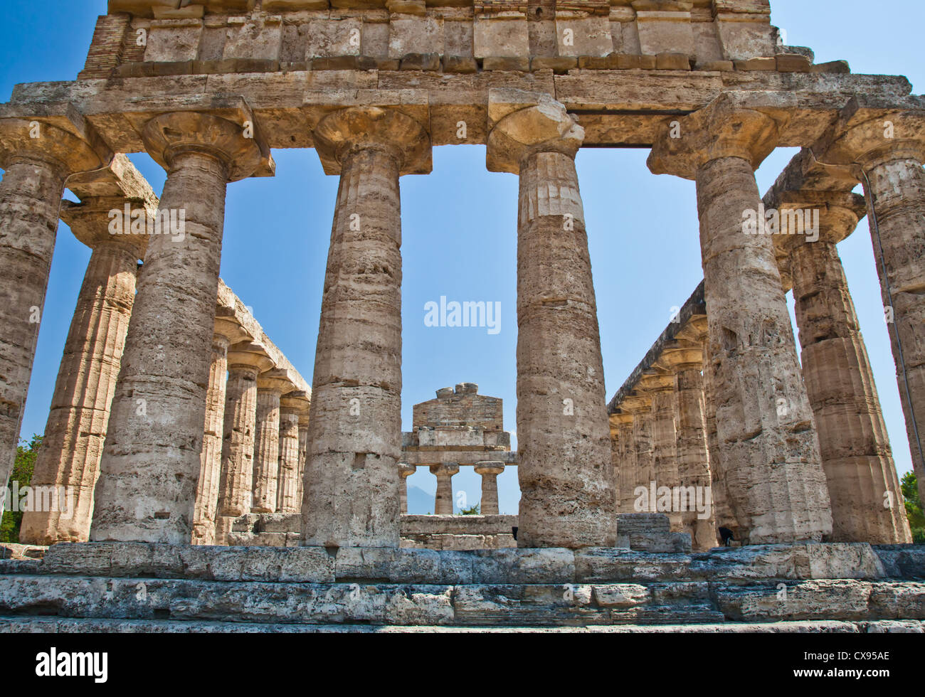 Antique Greek temple in Italy, Paestum site, close to Naples Stock