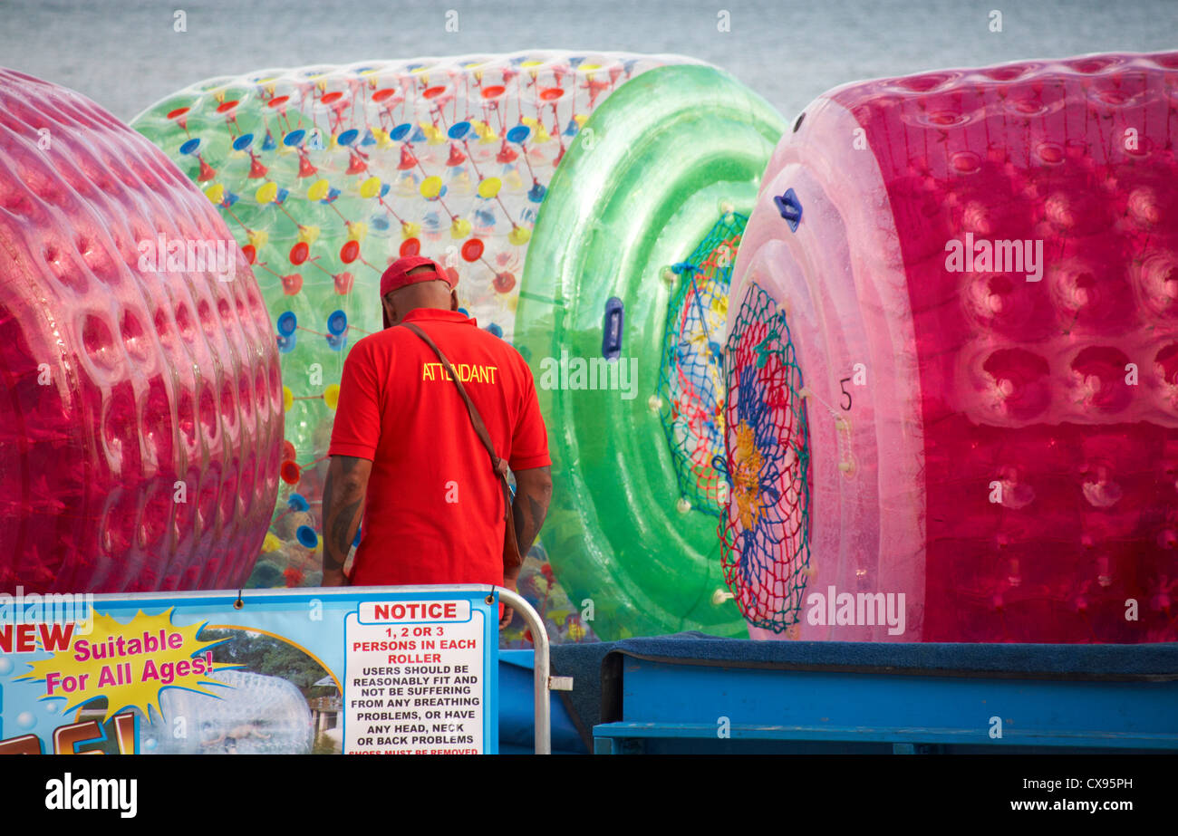 look the new water rollers at Bournemouth beach in August suitable for all ages Stock Photo