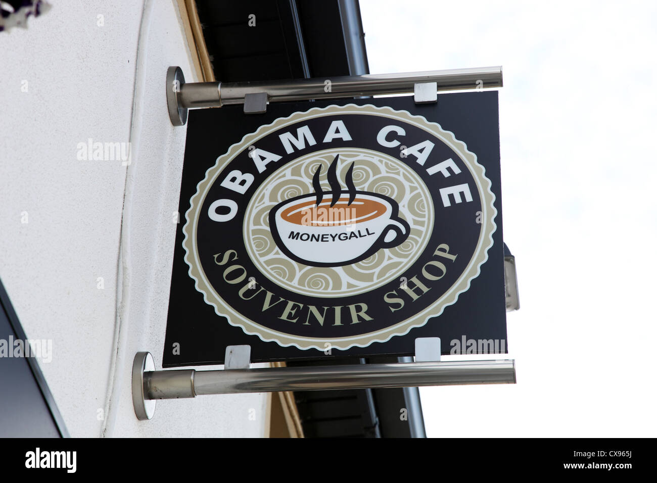 Obama Cafe sign, Moneygall, Ireland Stock Photo