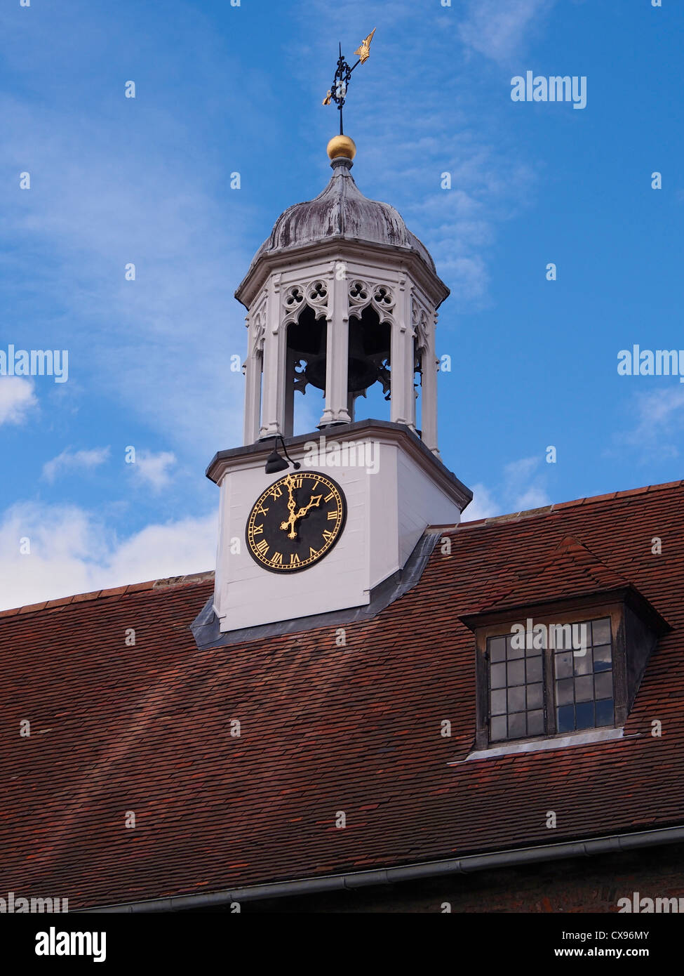 Clock Tower Queens College Cambridge University Stock Photo