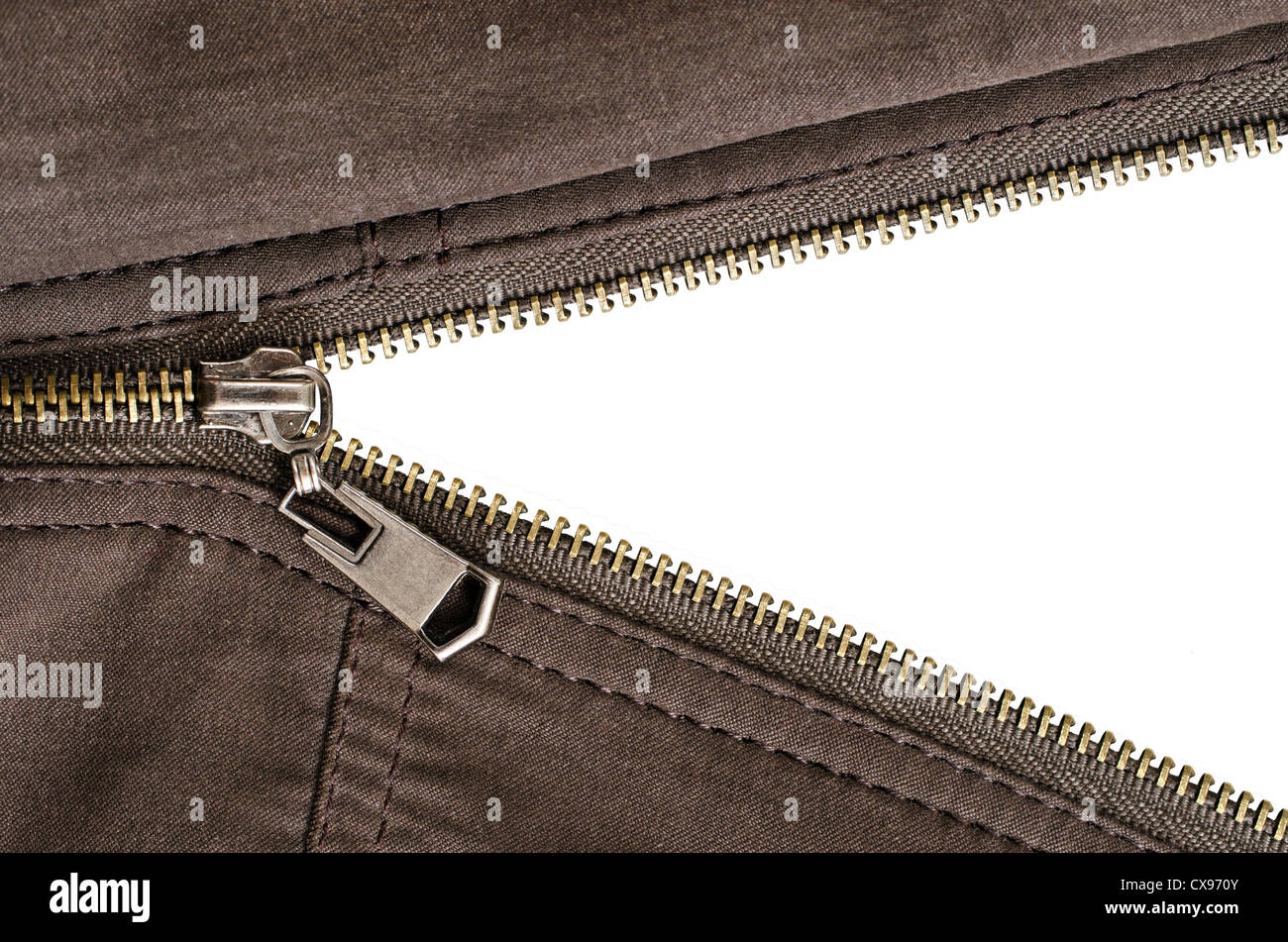 opened zipper over white background, horizontal shot Stock Photo - Alamy