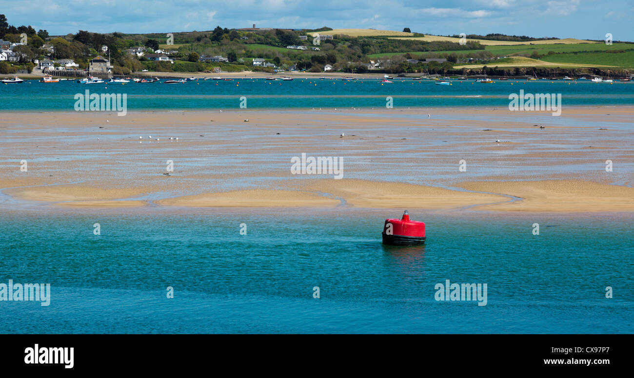 Red buoy and sand banks on the River Cam at Padstow Cornwall England UK Stock Photo