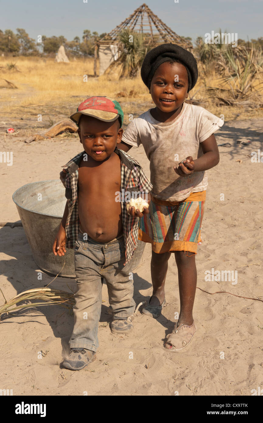 African children at play in a village in the Okovonga Delta of Botswana ...