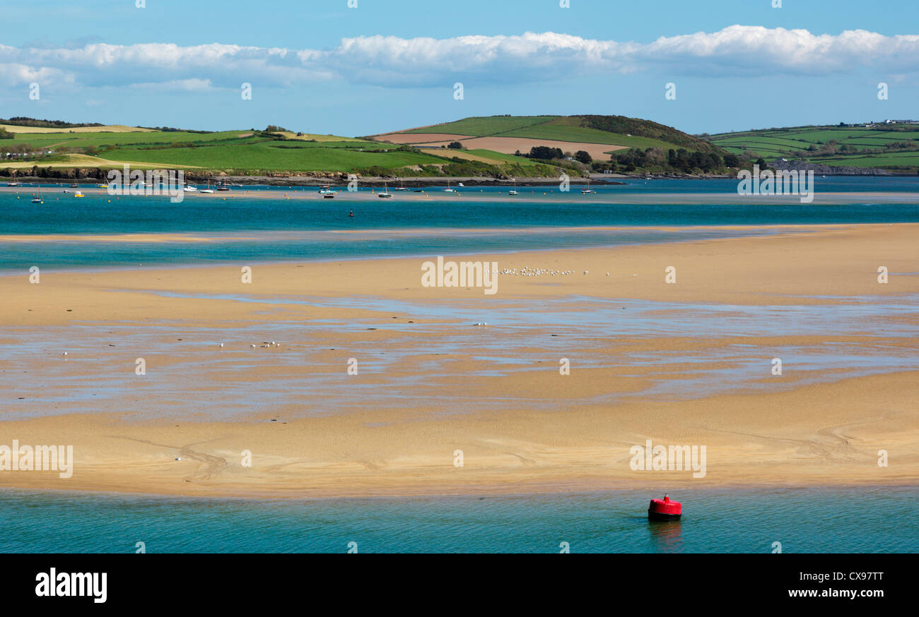 Red buoy and sand banks on the River Cam at Padstow Cornwall England UK Stock Photo
