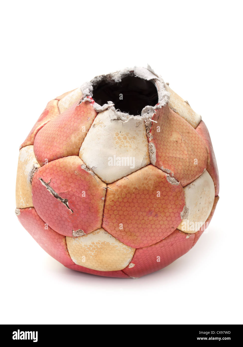 Exploded soccer ball on a white background Stock Photo Alamy