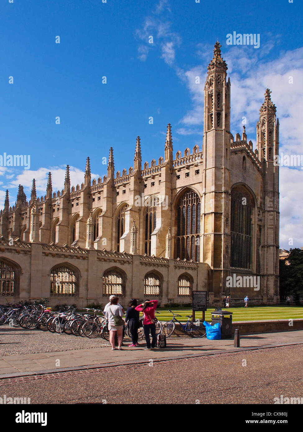 Portrait image of the front of Kings College Chapel Cambridge against blue autumn skies Stock Photo