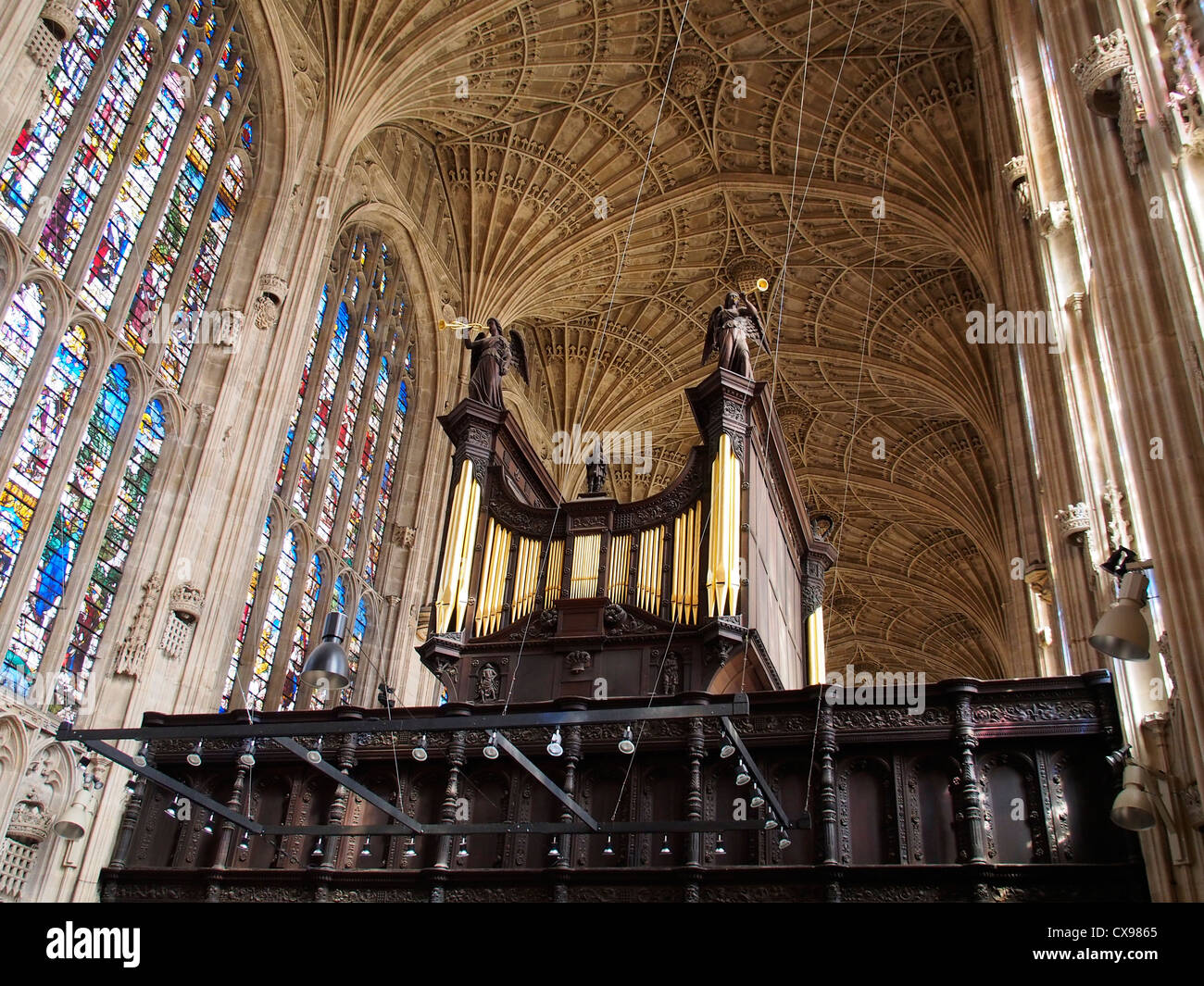 Landscape image of King College Chapel shows close up of ceiling