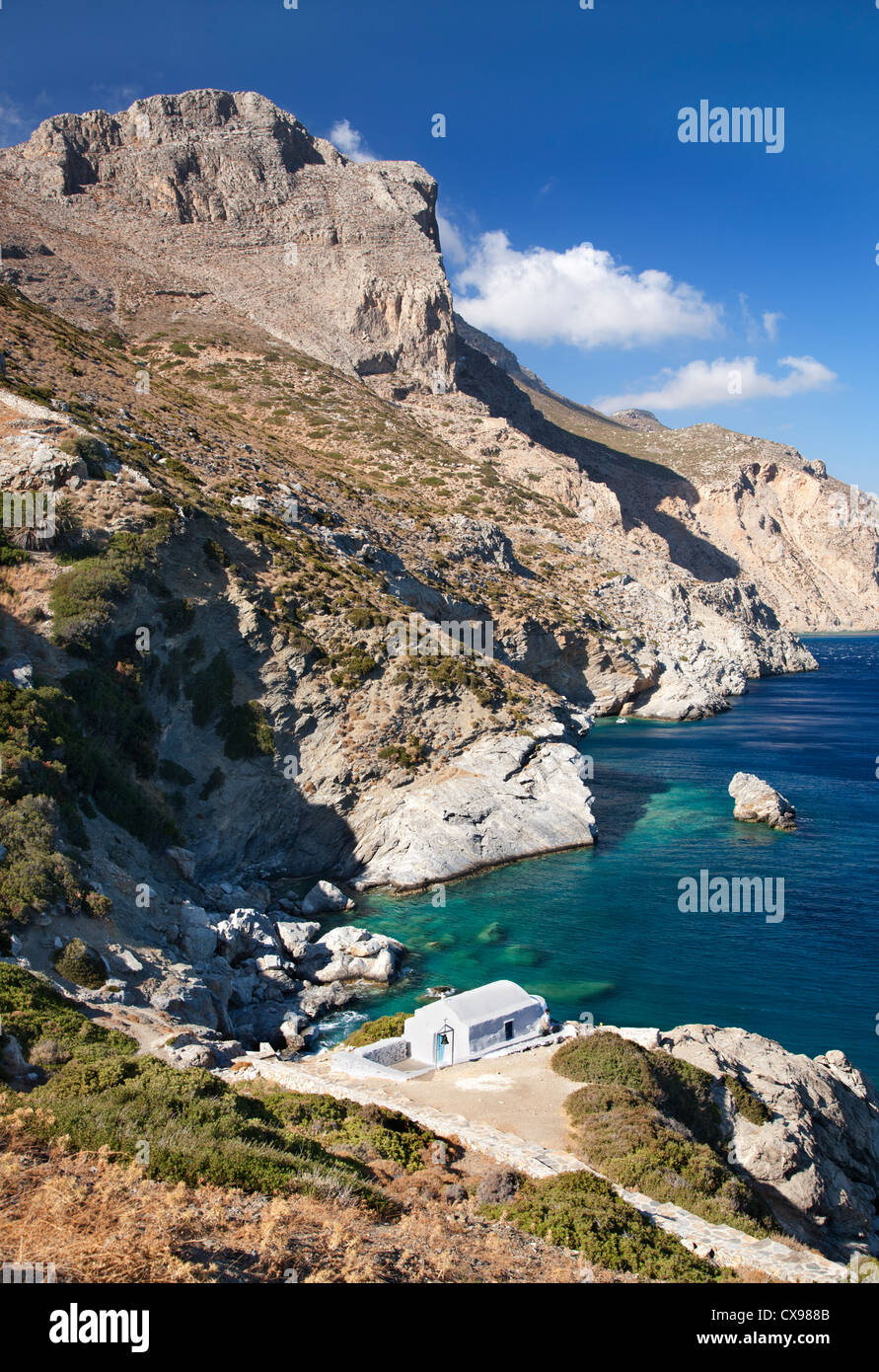 Agia Anna bay or Grand Bleu on Amorgos Island in Greece Stock Photo