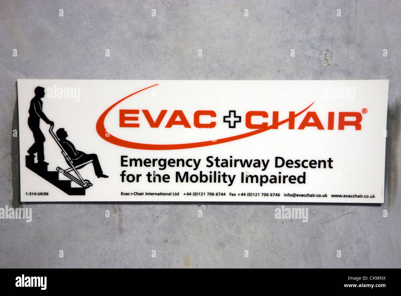 Evacuation chair for mobility impaired in Echo Arena multi storey car park Liverpool Merseyside Stock Photo