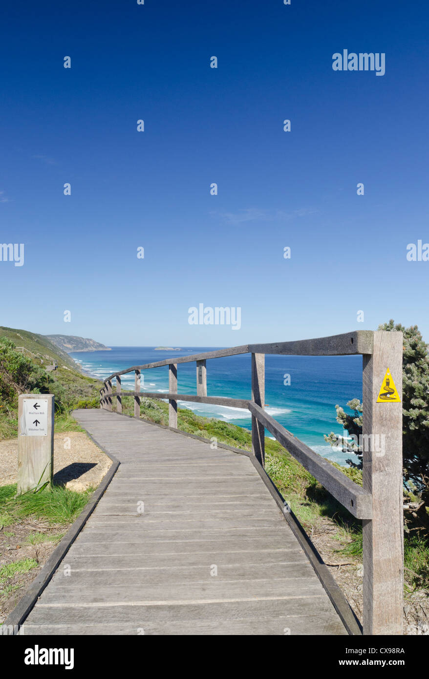 The wind farm walk follows the coastline above the ocean, Albany, Western Australia Stock Photo