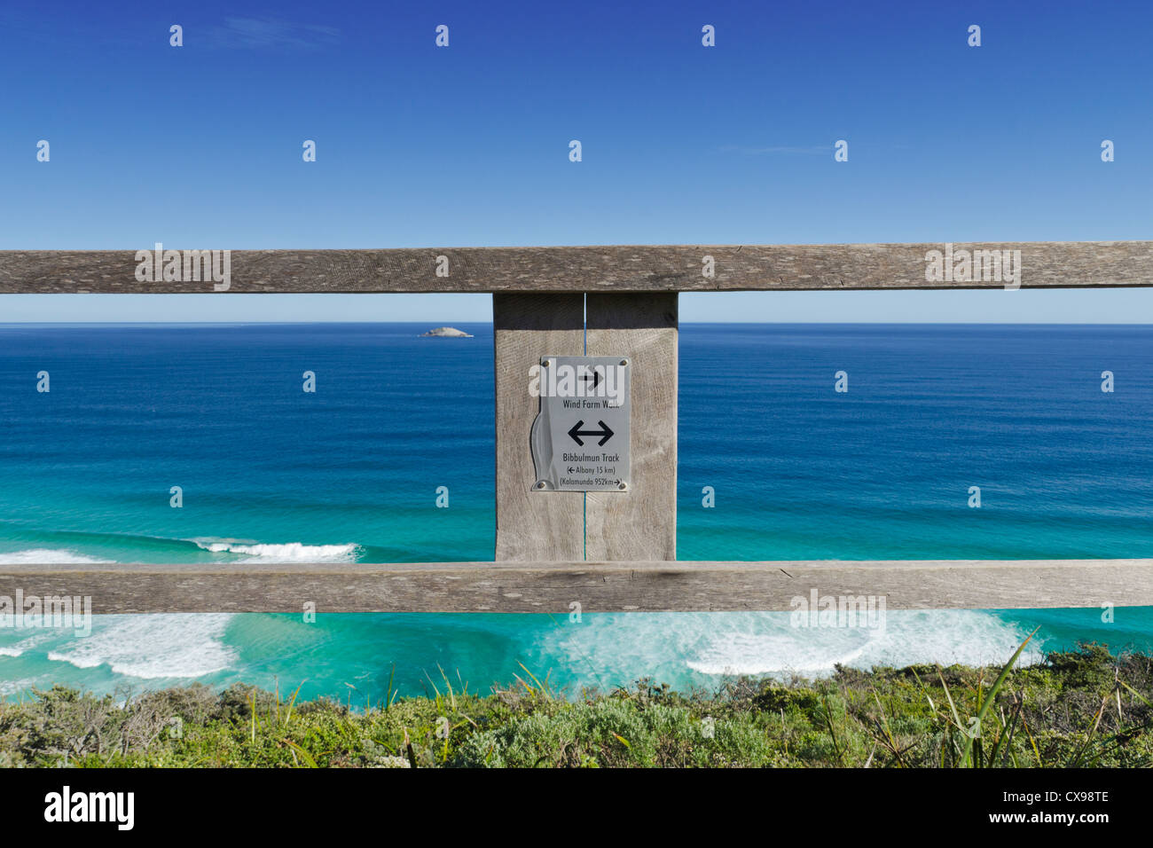 The wind farm walk and Bibbulmun Track follows the coastline high above the ocean, Albany, Western Australia Stock Photo