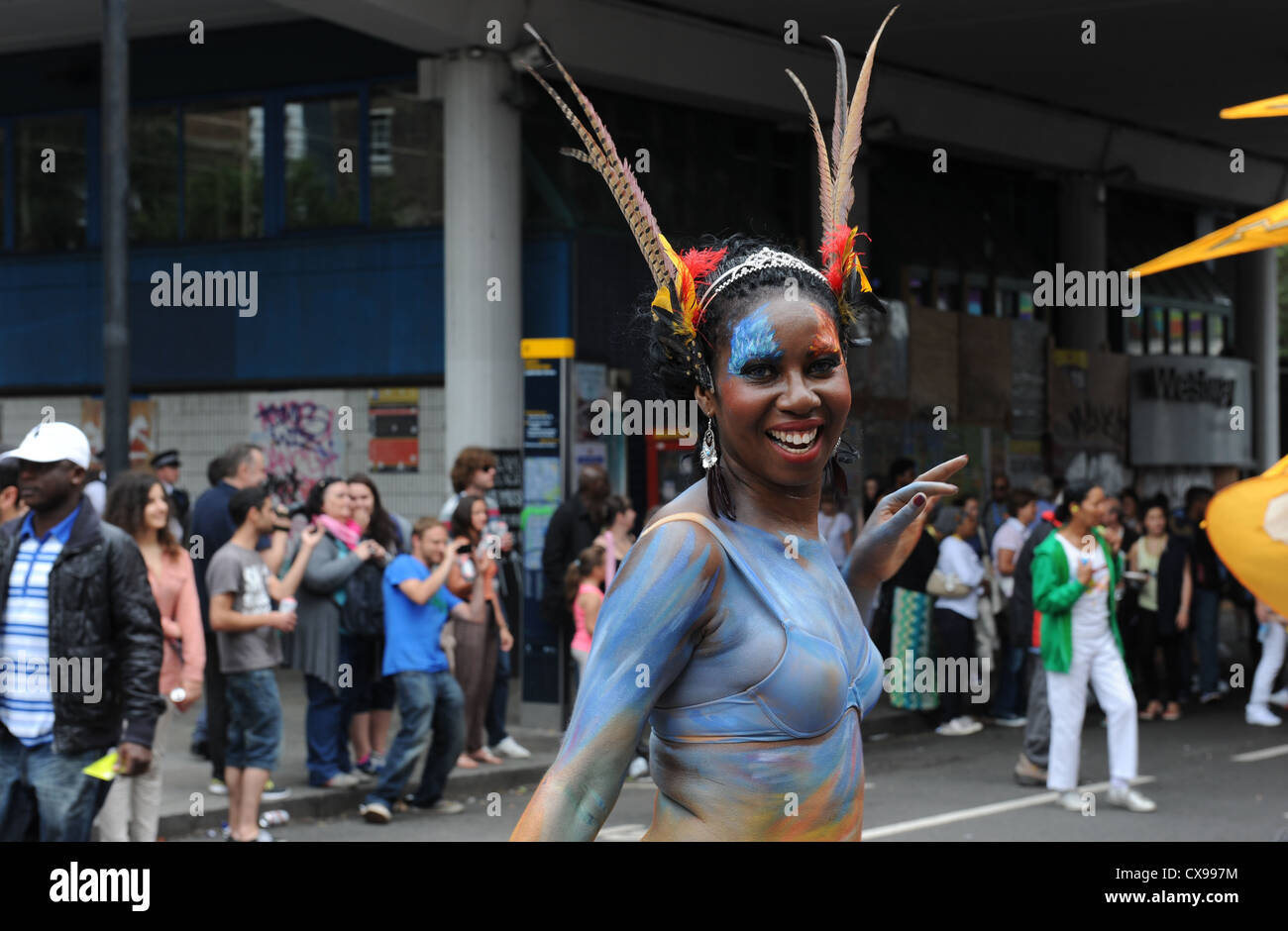 Woman performers in the parade at Notting Hill Carnival on Monday 27th August 2012. Stock Photo
