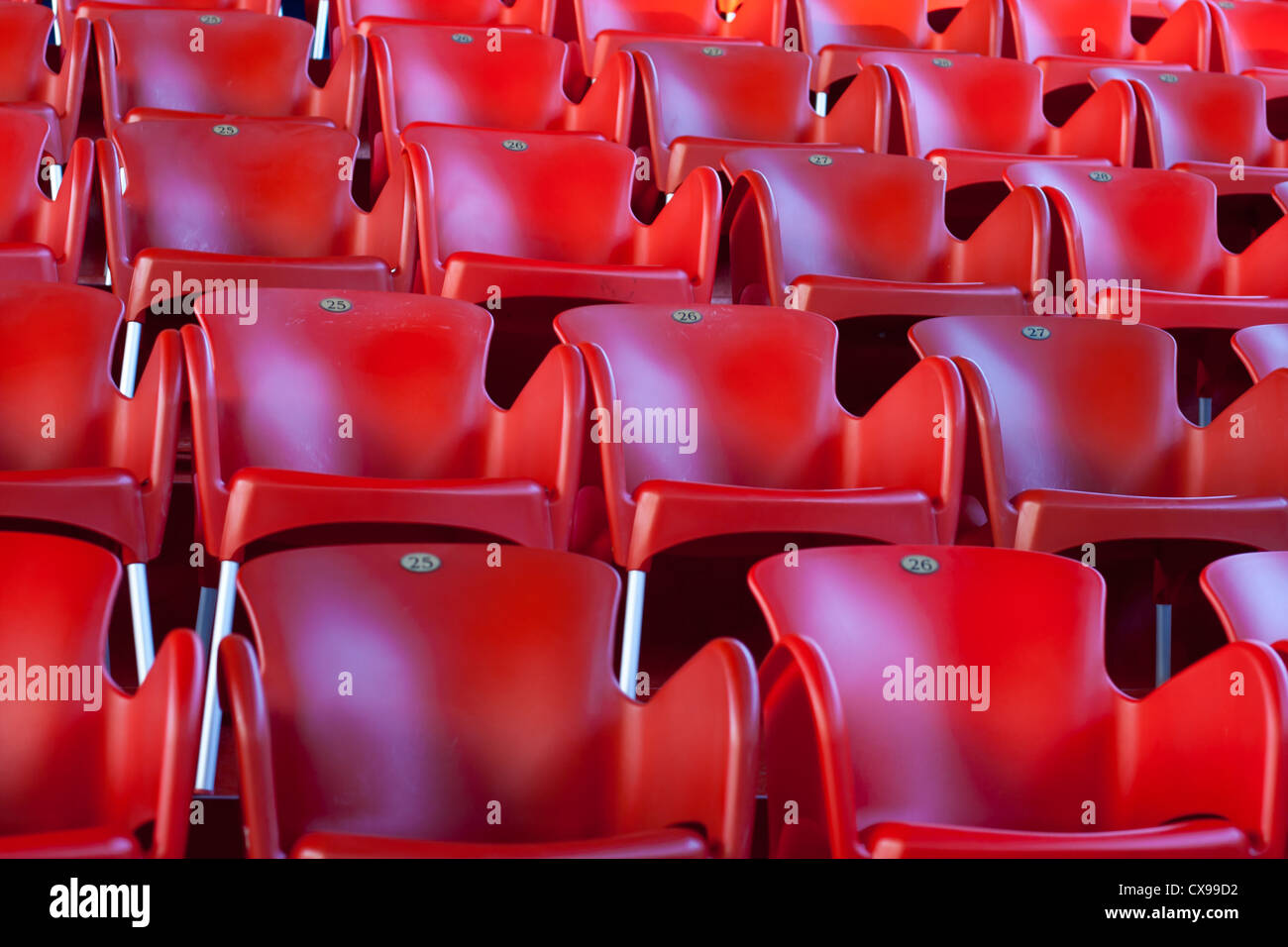 Red stadium seats Stock Photo