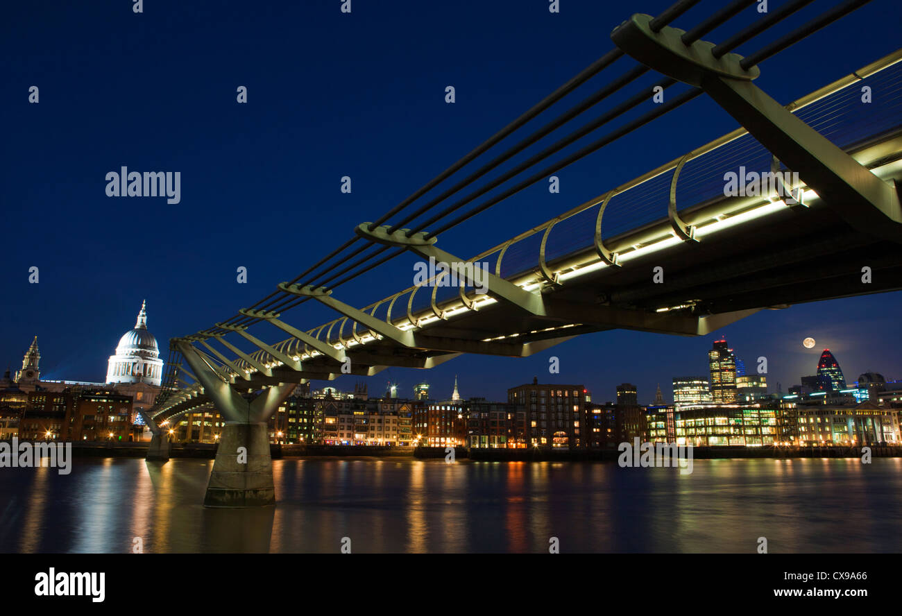 Millennium Bridge with St Paul's Cathedral at dusk in London, UK. Stock Photo