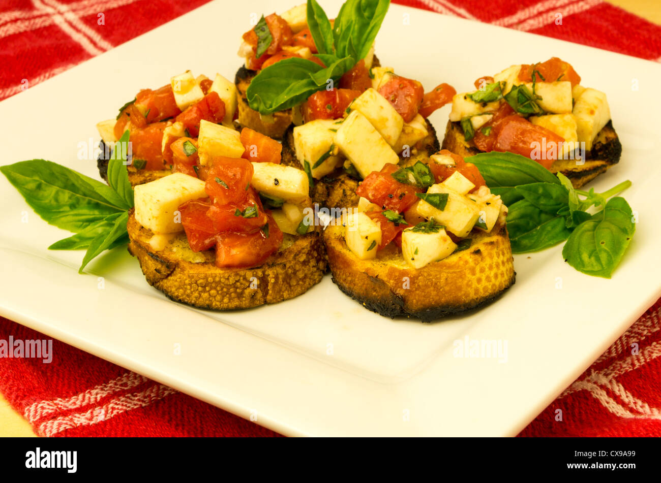 Mozzarella cheese tomato bruschetta hires stock photography and images