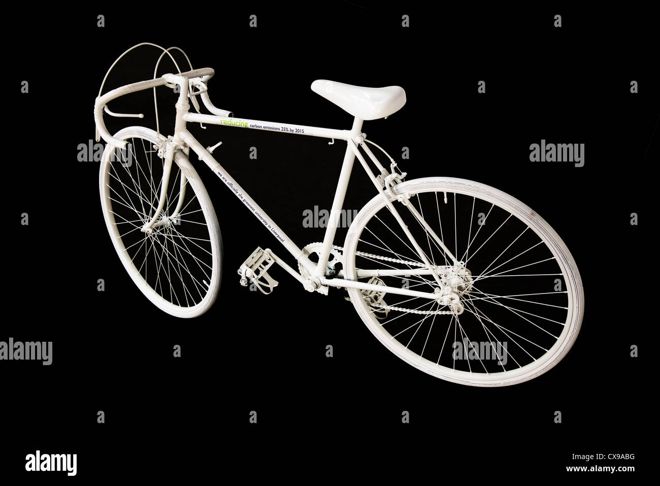 'The White Bicycle' Reducing Emissions  Liverpool Biennial of Contemporary Art Festival 2012, Merseyside, UK Stock Photo