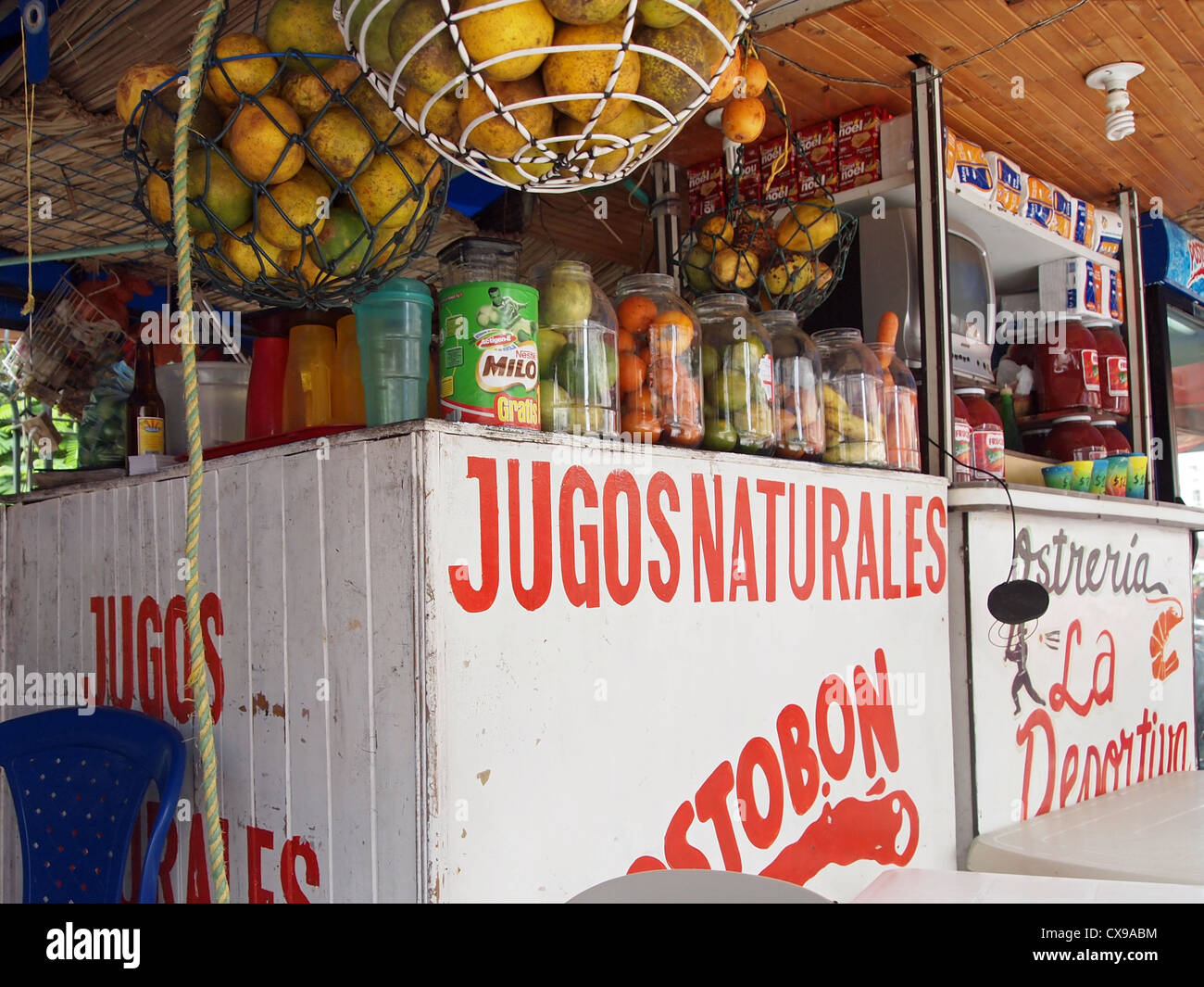 Colourful juice bars in Cartagena, Colombia, South America Stock Photo