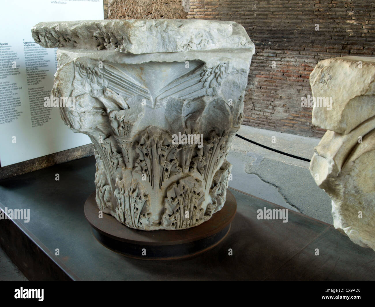 Interior of the Colosseum, Figured capital in Proconnesian marble Stock Photo Alamy