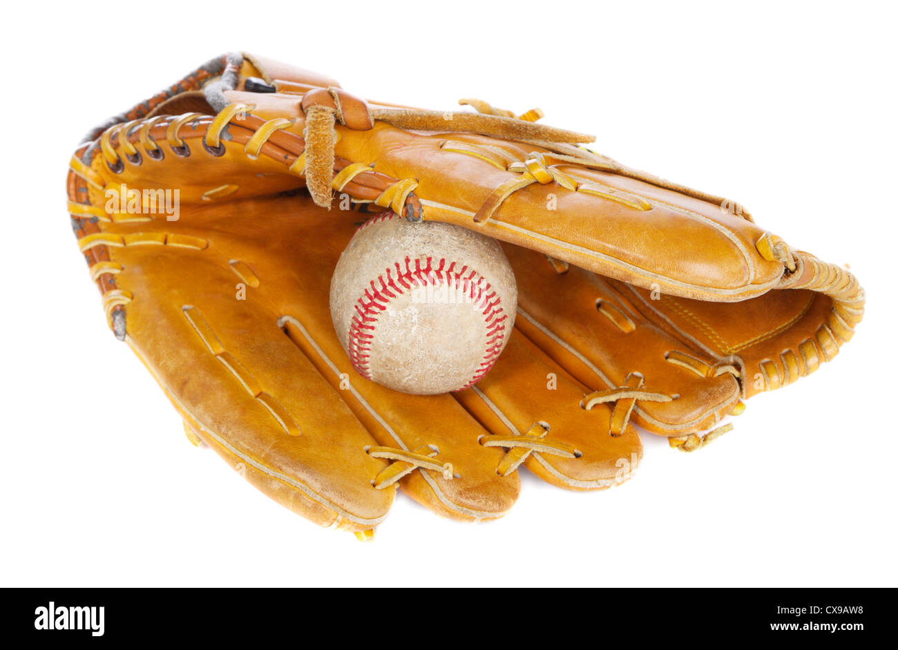 Baseball ball and glove, isolated on white background Stock Photo Alamy