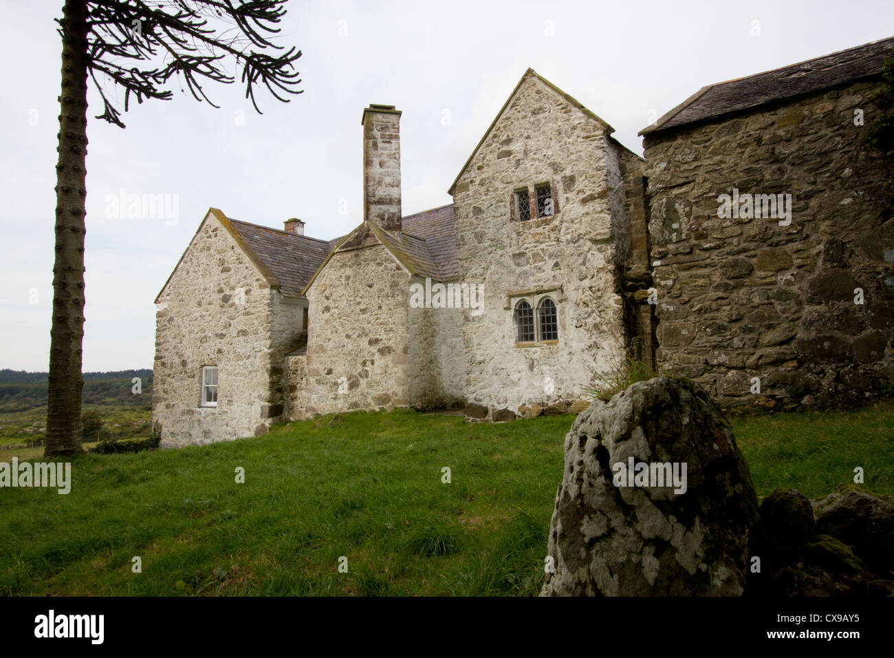 Hafoty, a mediaeval hall mansion near Llansadwrn, Anglesey. The house is owned by CADW and is rarely open to the publc. Stock Photo