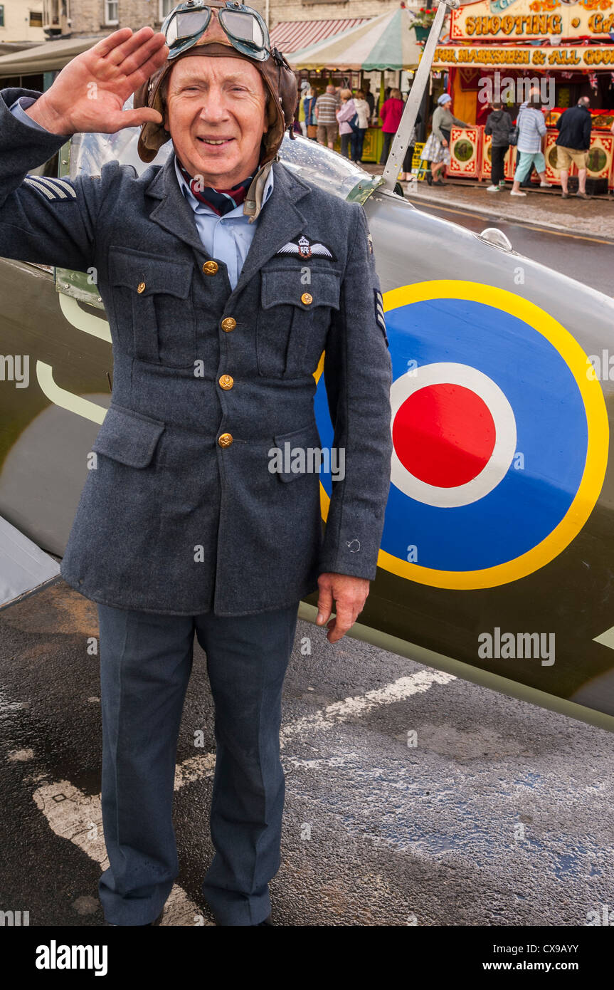 A man wearing an RAF uniform at the 1940's weekend at Leyburn in North Yorkshire, England, Britain, Uk Stock Photo