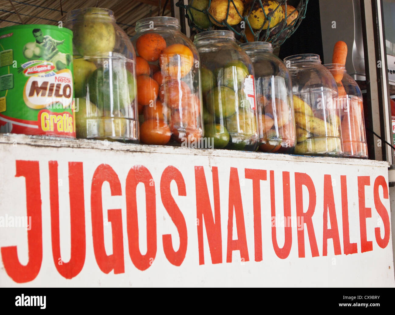 Colourful juice bars in Cartagena, Colombia, South America Stock Photo