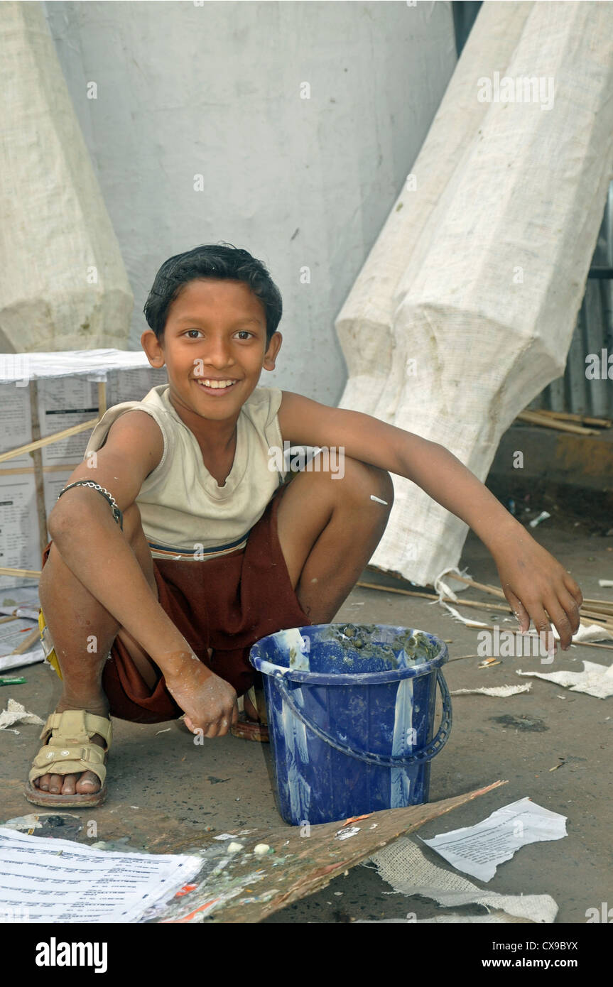 A child sculptor at Kumatili, Kolkata, West Bengal, India Stock Photo