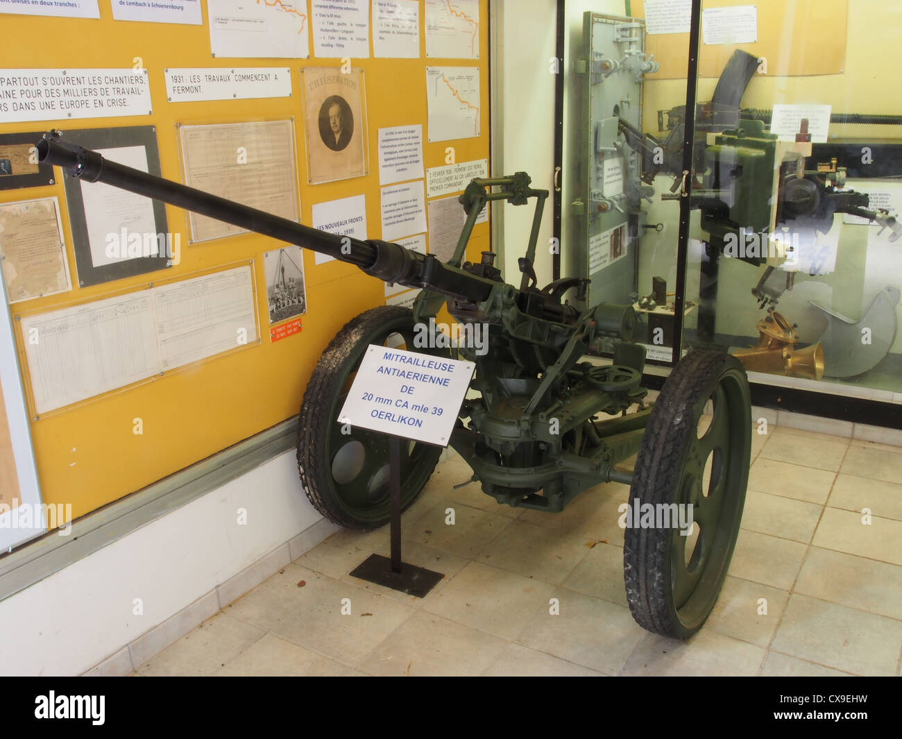 Fort de Fermont and its museum - Oerlikon CA mle 39 AAA machine gun Stock Photo