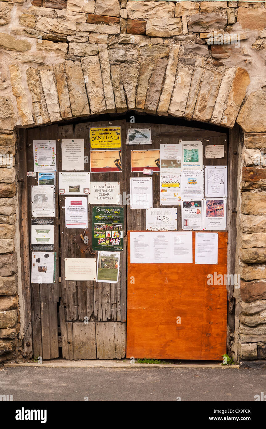 The village Notice board in Dent , Cumbria , England , Britain , Uk