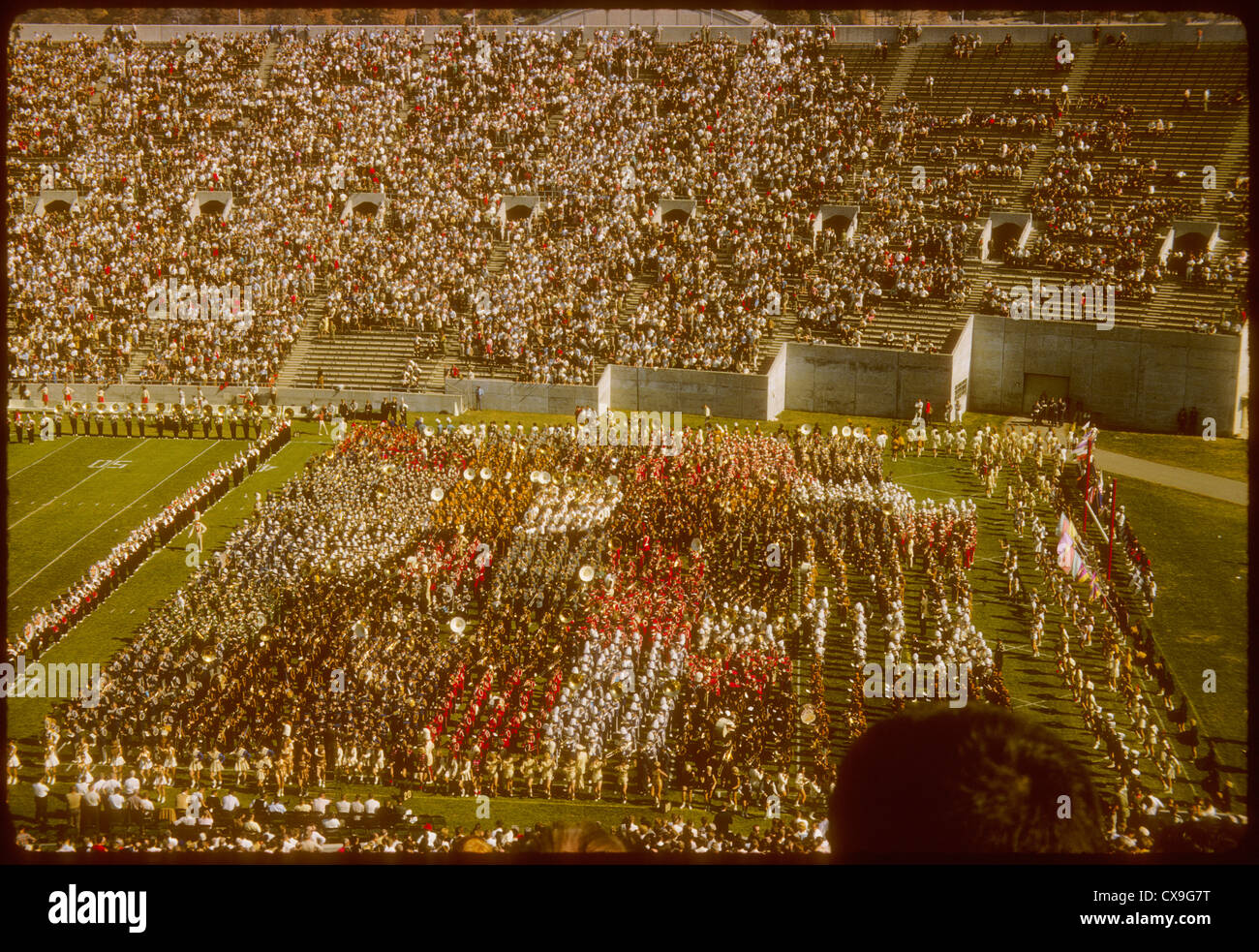 1960s 1965 Memorial Stadium IU Indiana University football game sports crowd bloomington indiana marching 100 Stock Photo