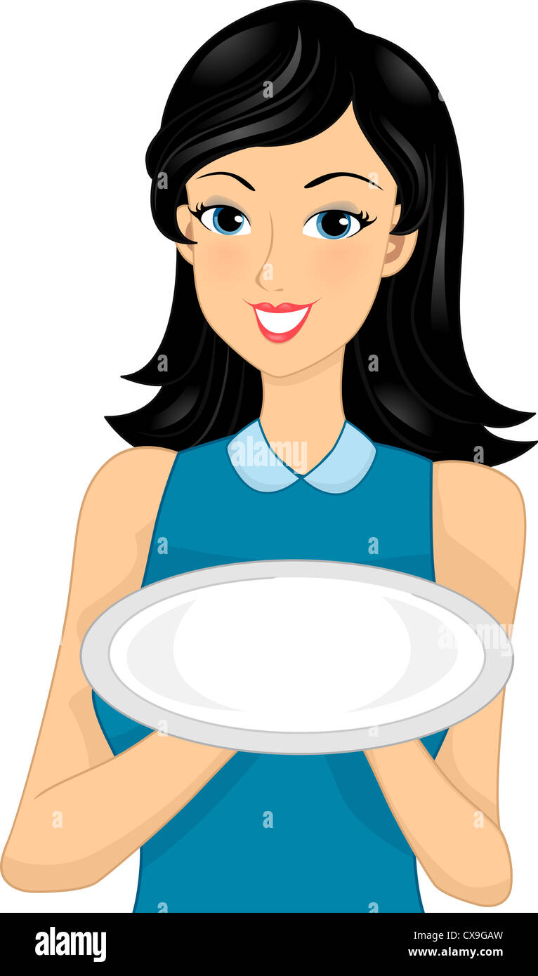 Illustration of a Woman Holding an Empty Plate Stock Photo - Alamy