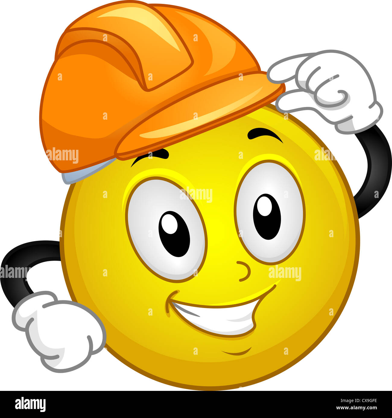 Illustration of a Smiley Wearing a Hard Hat Stock Photo - Alamy