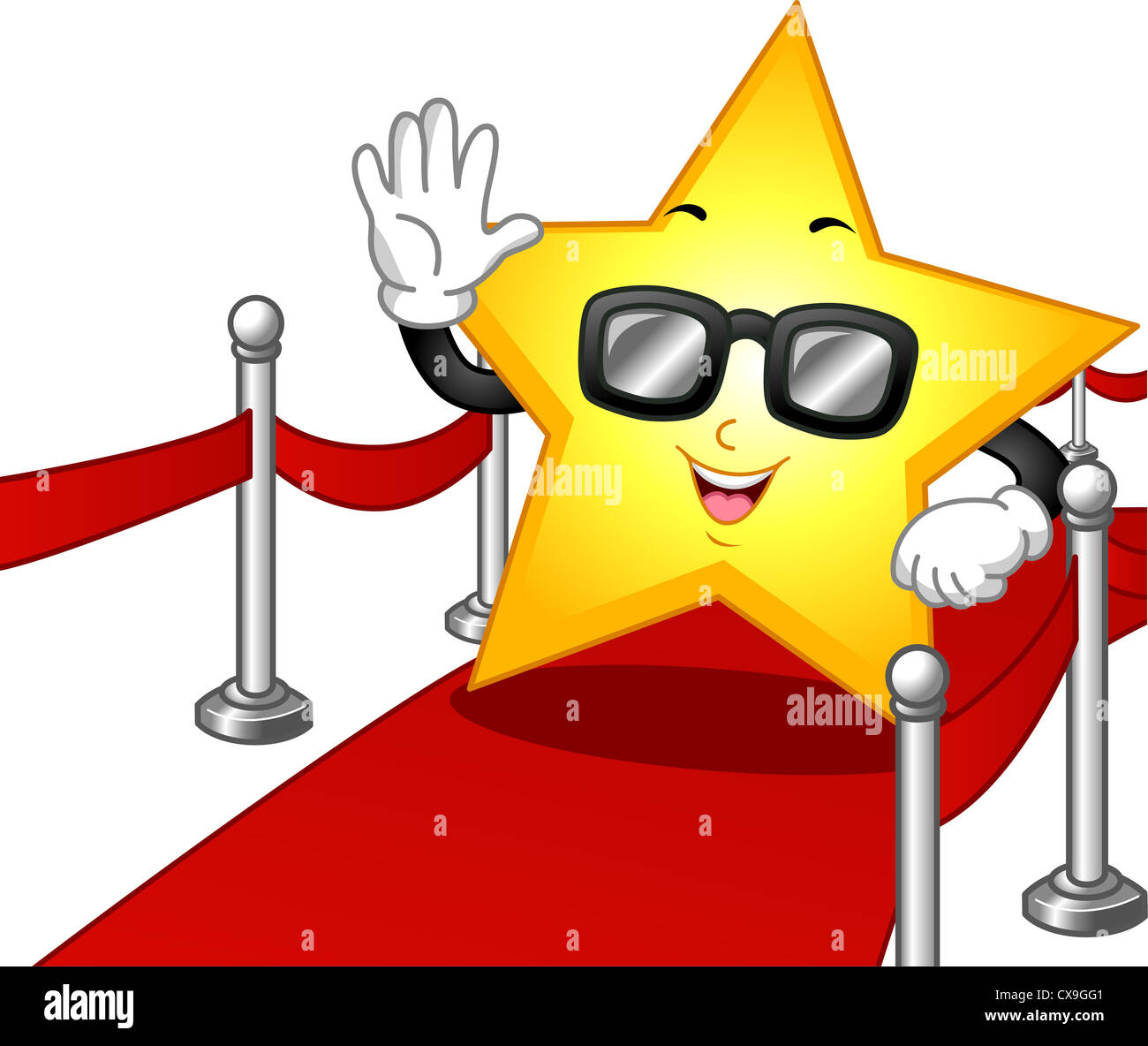 Illustration of a Star Mascot Wearing Dark Glasses While Walking on the Red Carpet Stock Photo