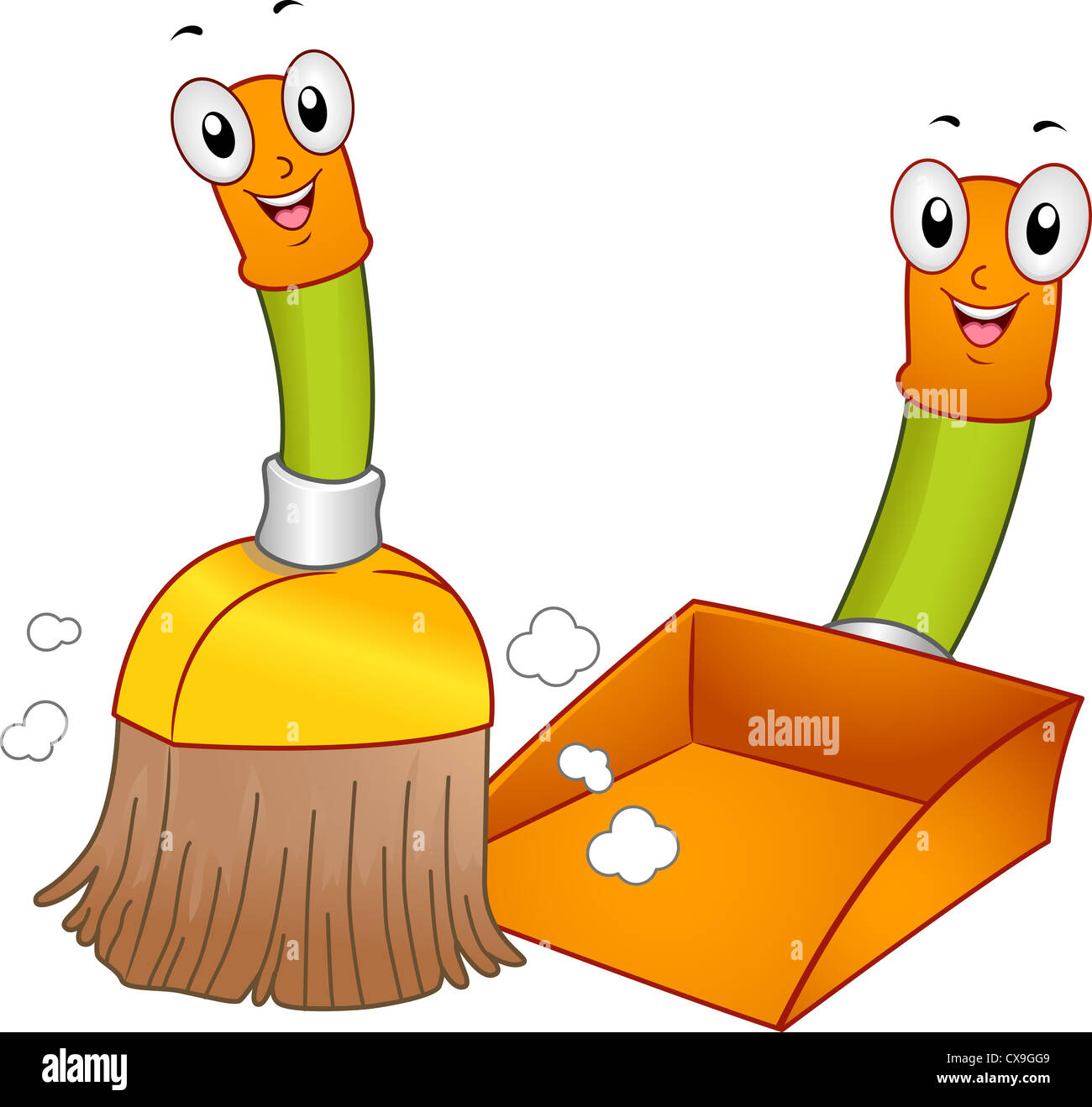 Mascot Illustration of a Broom and a Dustpan Cleaning the Floor Stock Photo  - Alamy