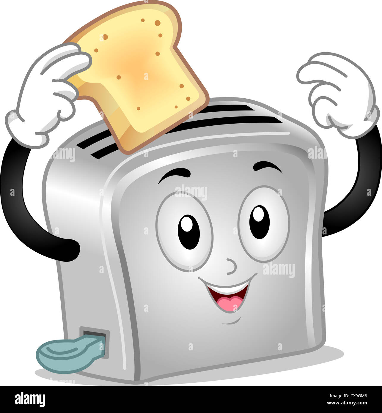 Mascot Illustration of a Toaster Holding a Toasted Bread Stock Photo